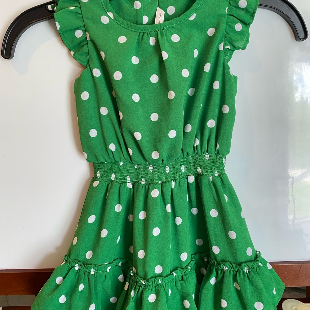 Janie and Jack Green Polka Dot Chiffon Dress | 3T